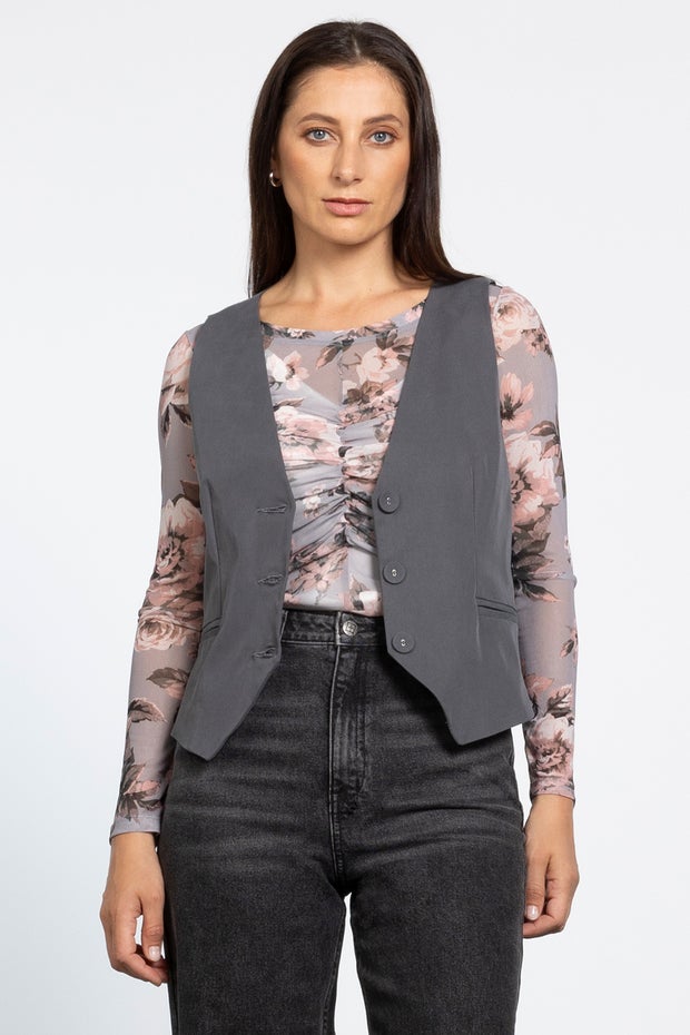 Lea Lined Adjustable Waistcoat in Grey