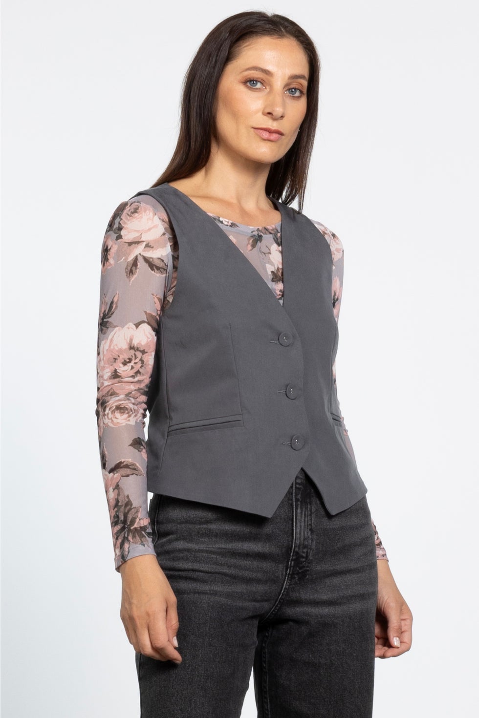Lea Lined Adjustable Waistcoat in Grey