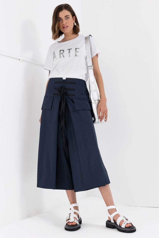 Lexi Wide Leg Cropped Pant in Blue