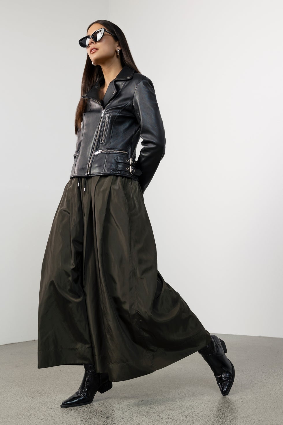 Lisbon A-line Long Skirt in Green