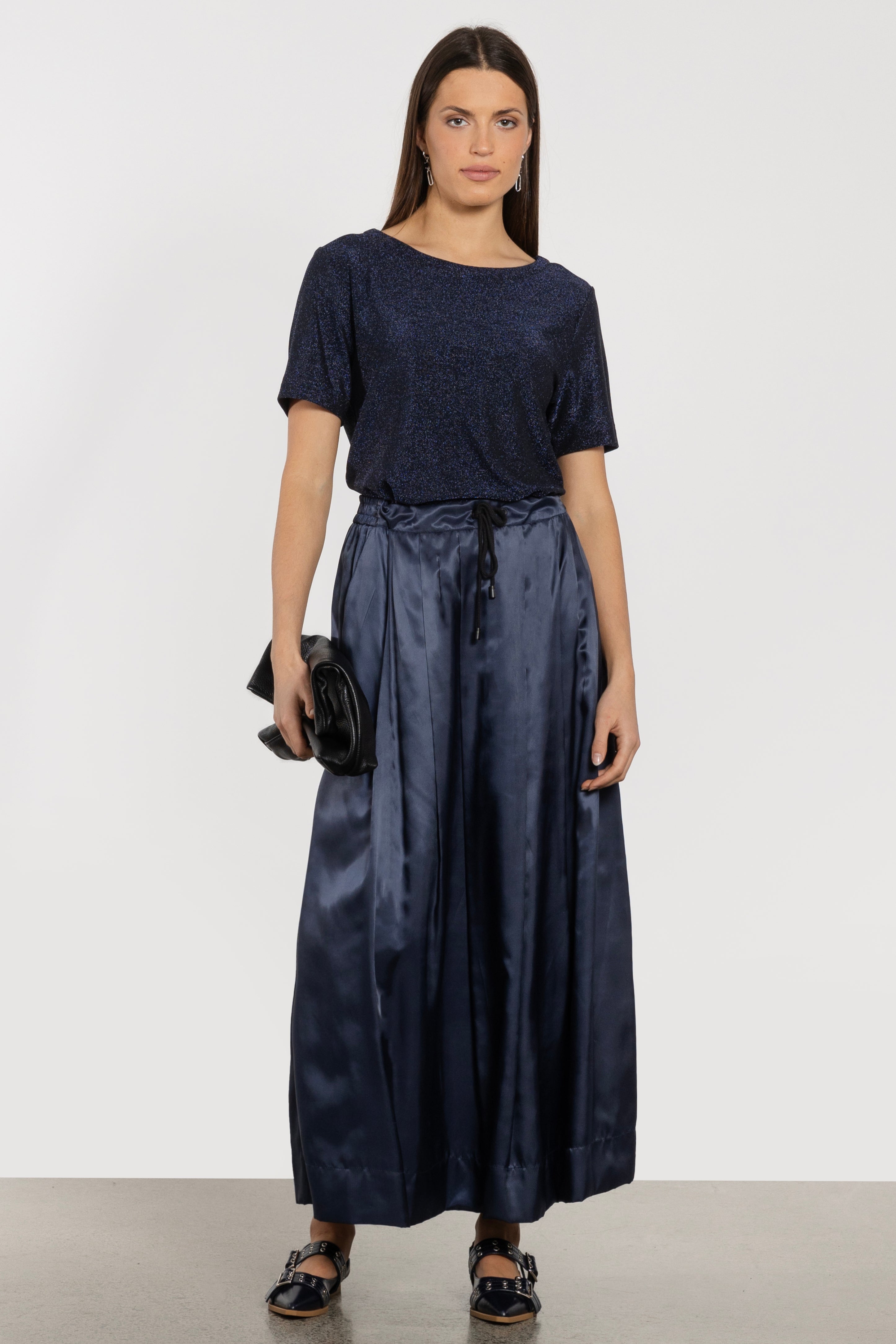 Lisbon A-line Long Skirt in Blue Repertoire