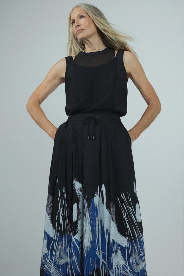 Lisbon A-line Long Skirt in Blue