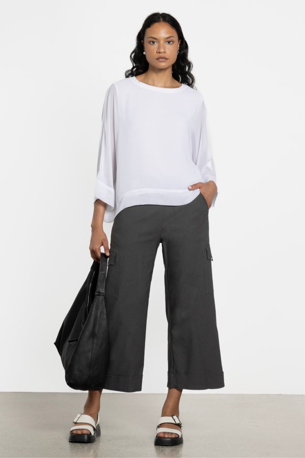 Logan Wide Leg Cropped Pant in Green