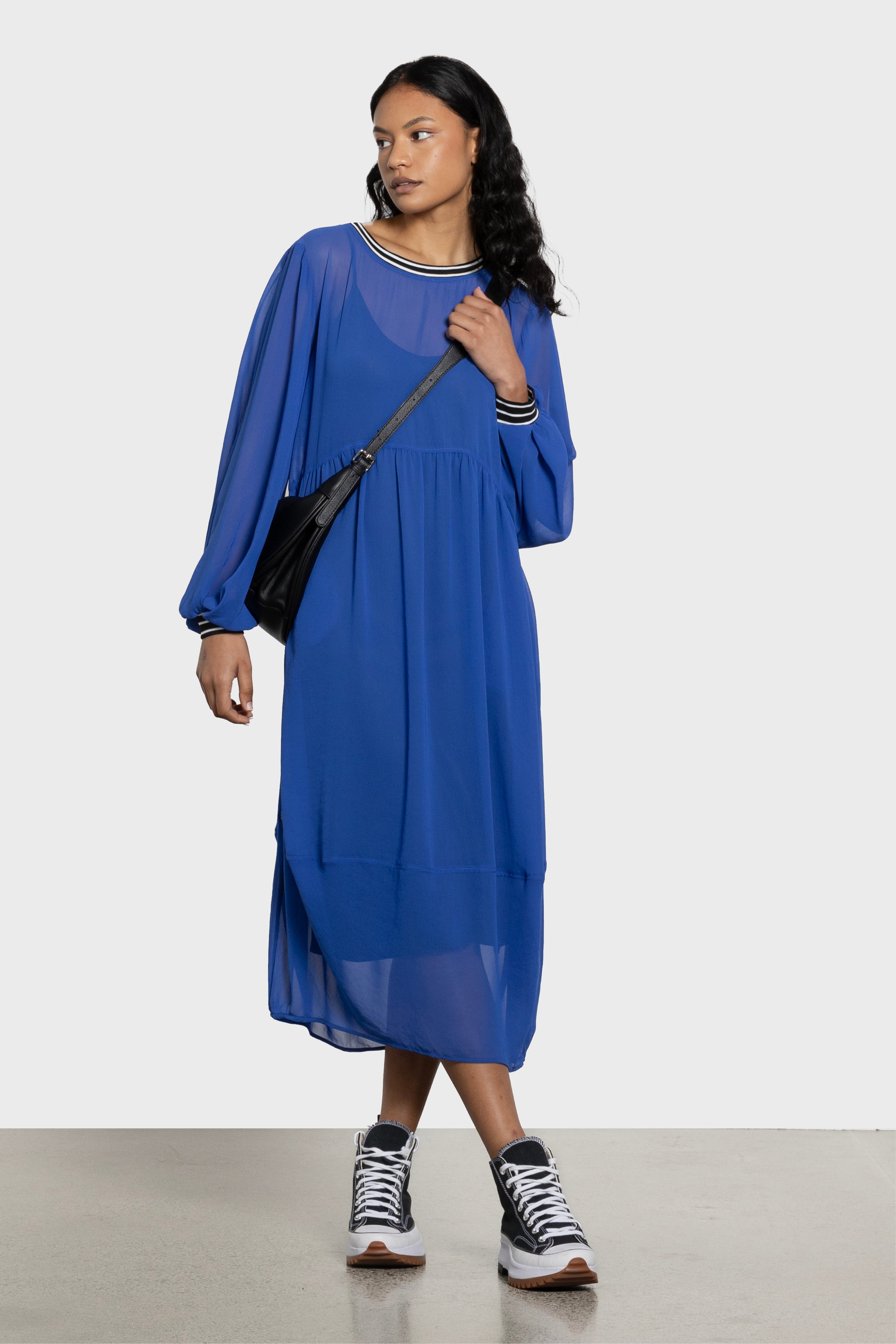 Lucy Semi Sheer Long Sleeve Dress Slip in Blue Repertoire