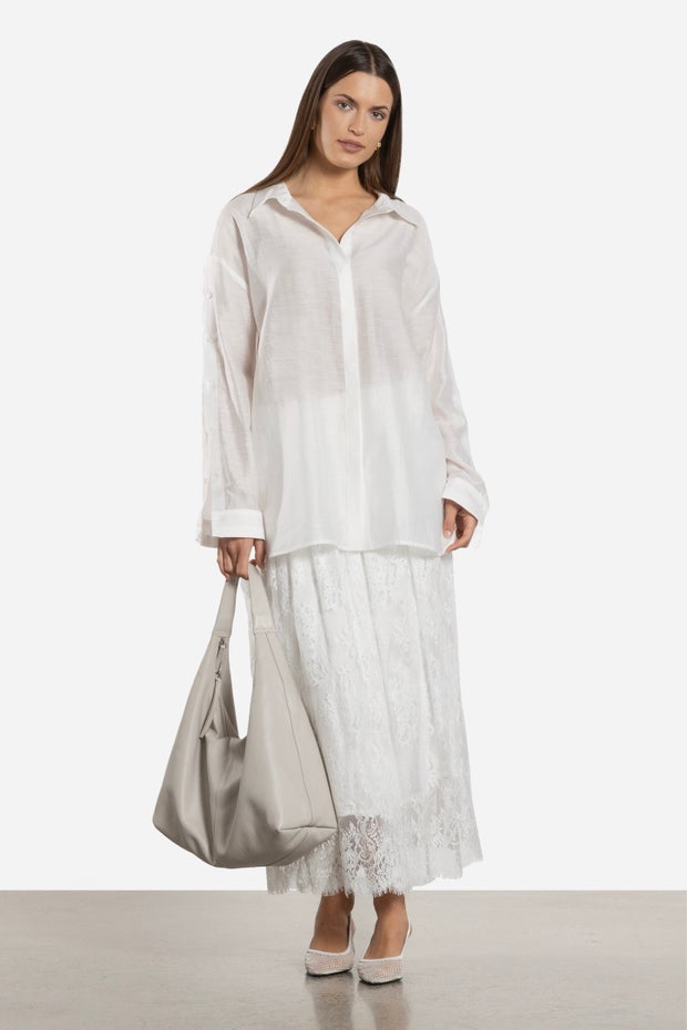 Ludo Button Sleeve Shirt in White