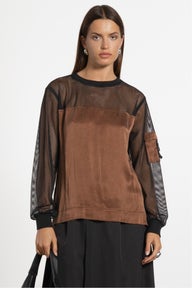 Luke Long Sleeve Mesh Top in Metallic