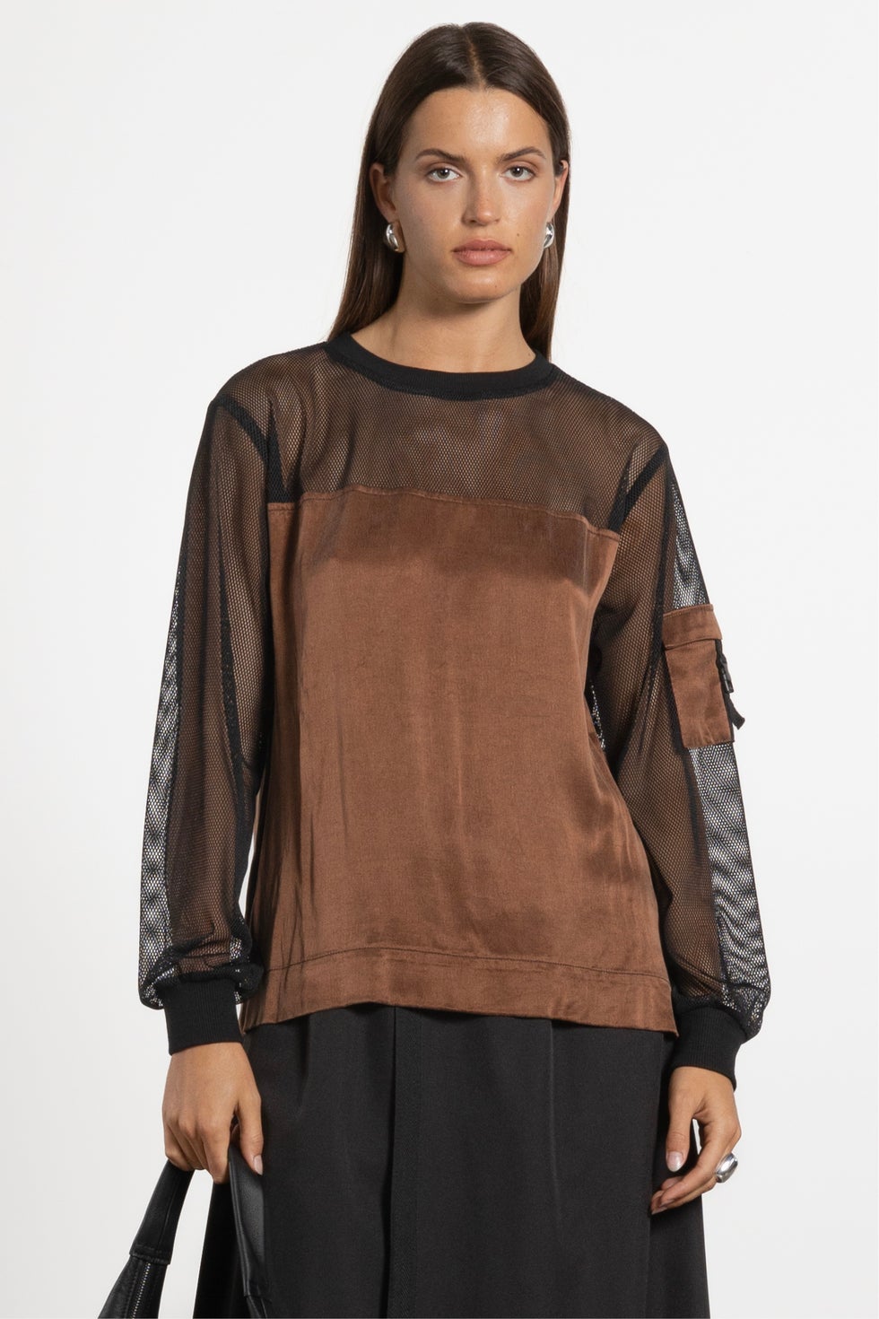 Luke Long Sleeve Mesh Top in Metallic