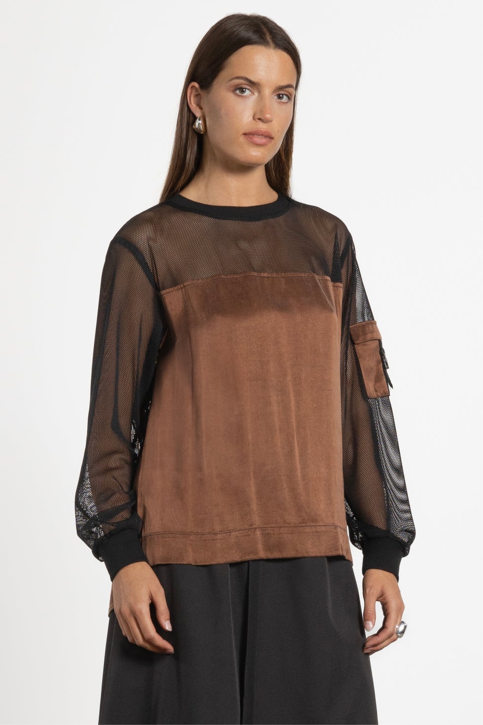 Luke Long Sleeve Mesh Top in Metallic