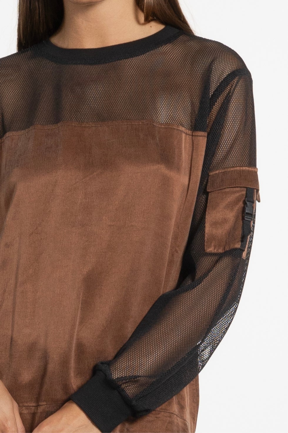 Luke Long Sleeve Mesh Top in Metallic