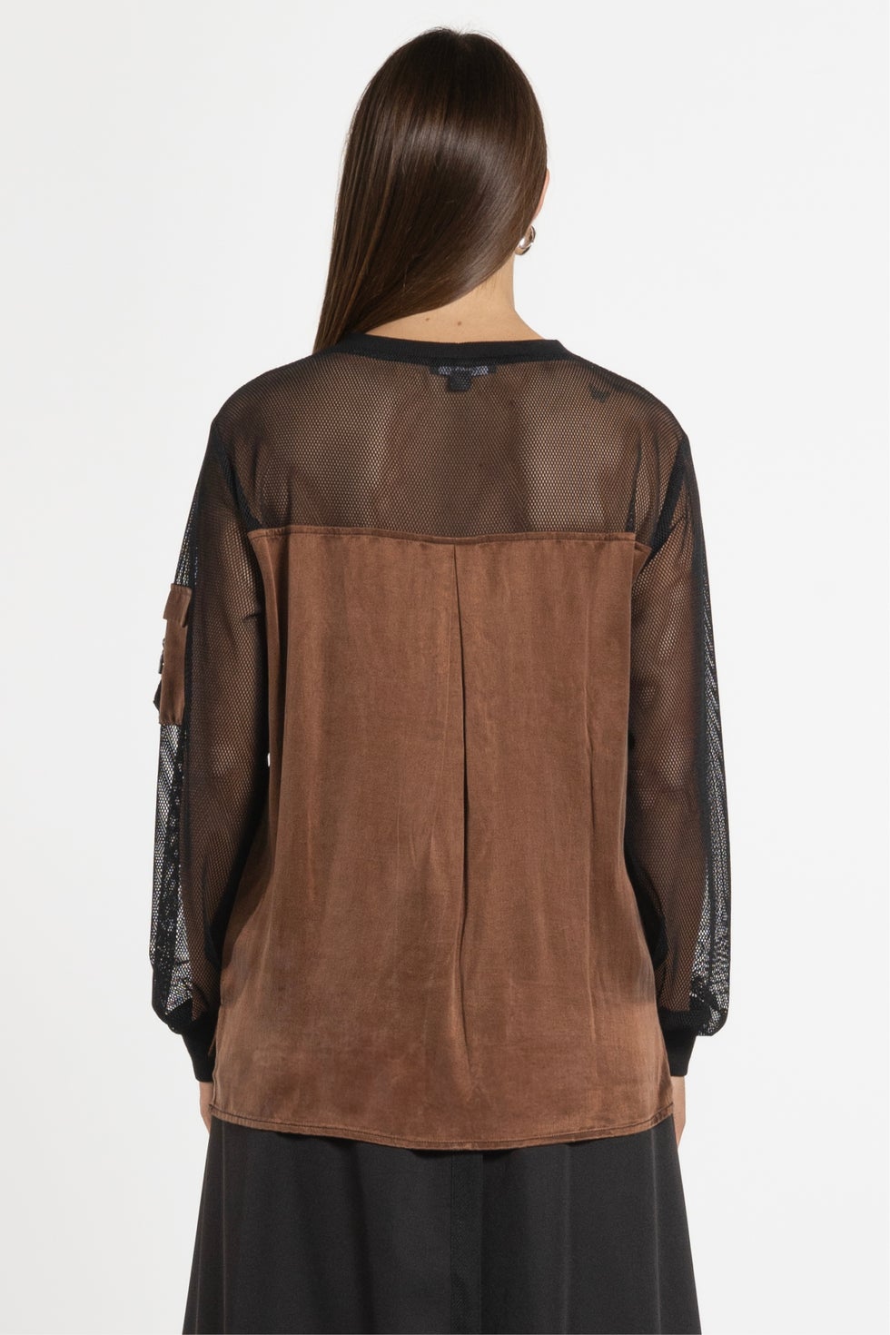 Luke Long Sleeve Mesh Top in Metallic