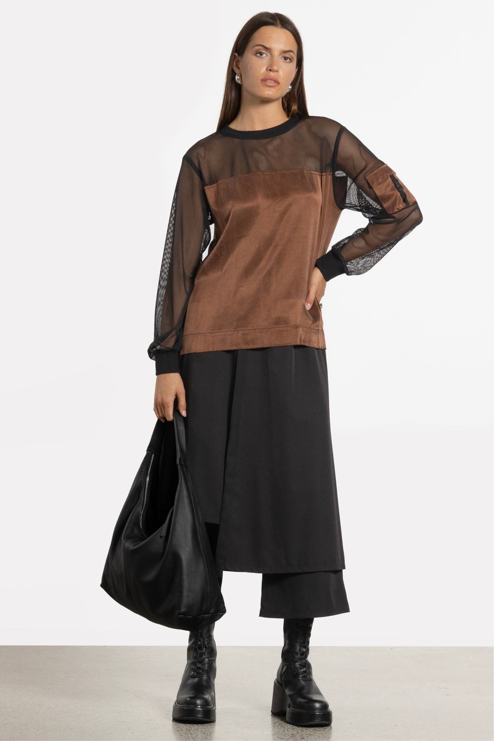 Luke Long Sleeve Mesh Top in Metallic