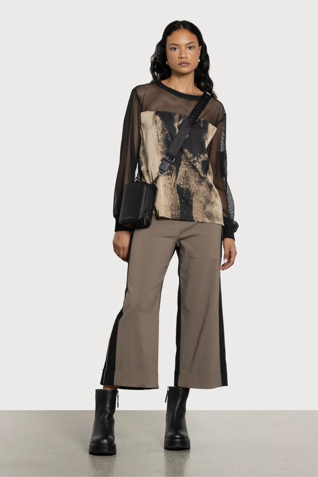 Luke Long Sleeve Top With Mesh Contrast in Print