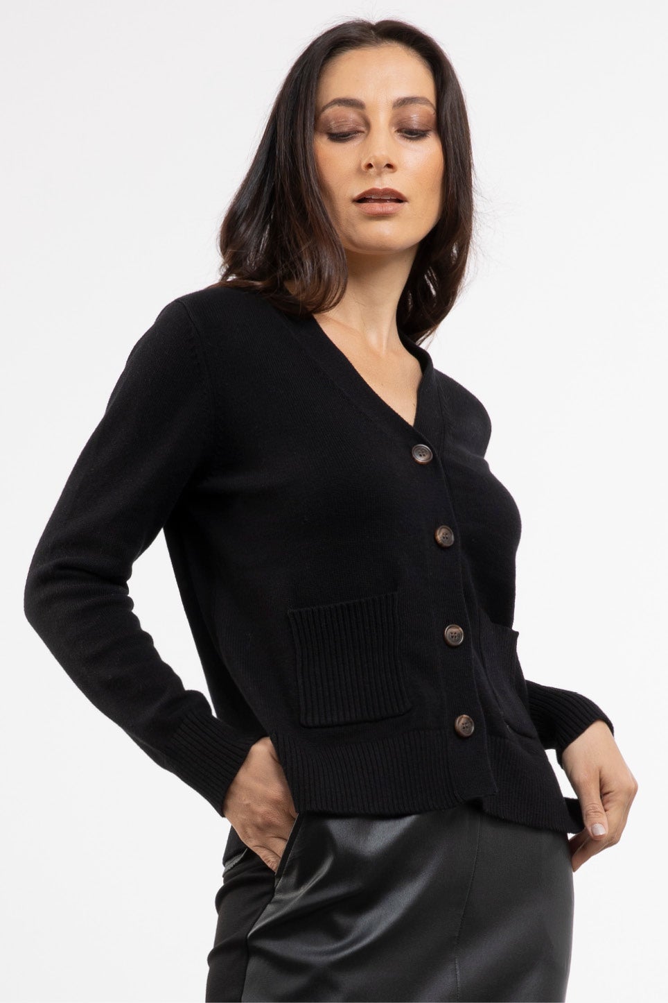 Macee Cropped Knit Cardigan in Black