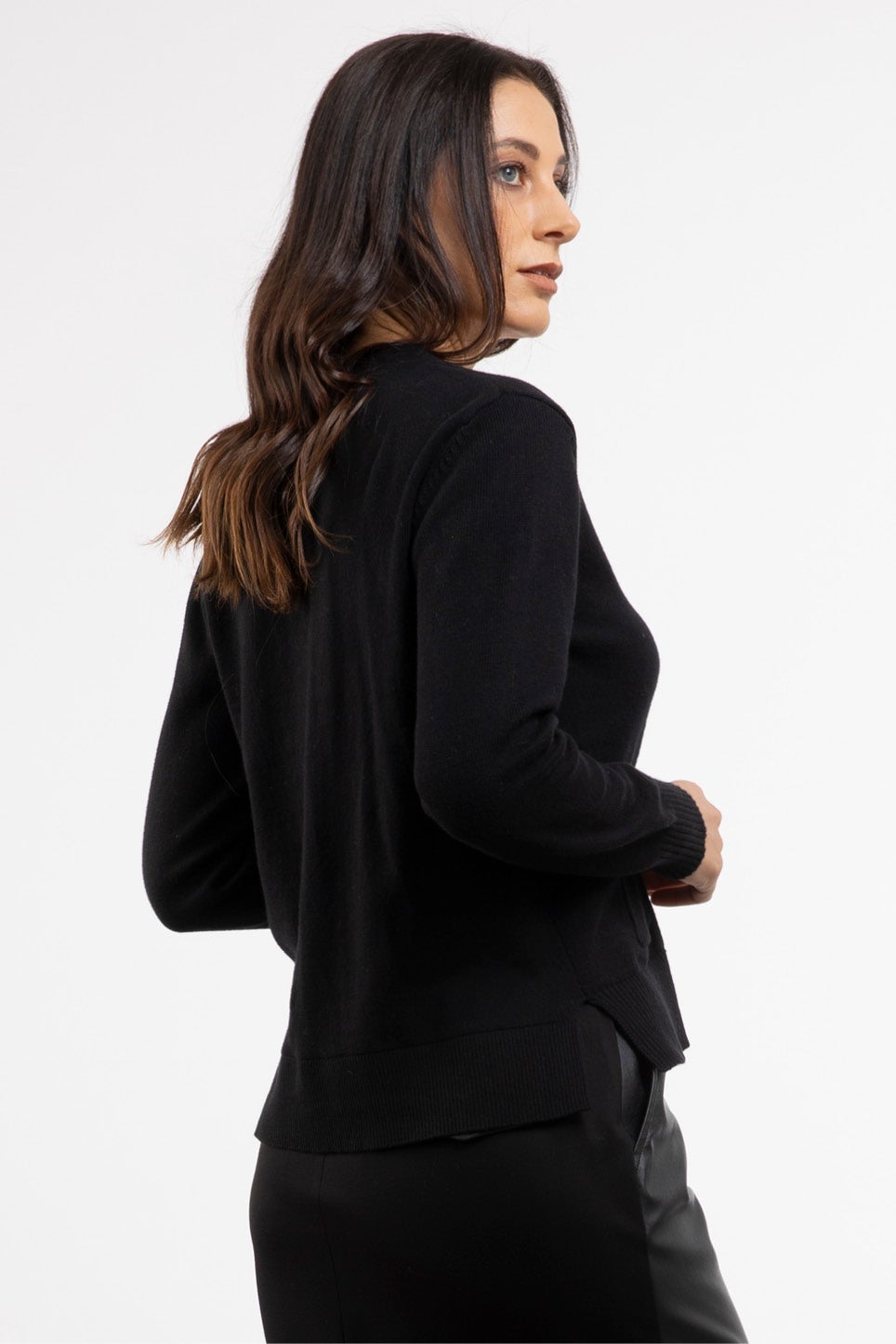 Macee Cropped Knit Cardigan in Black