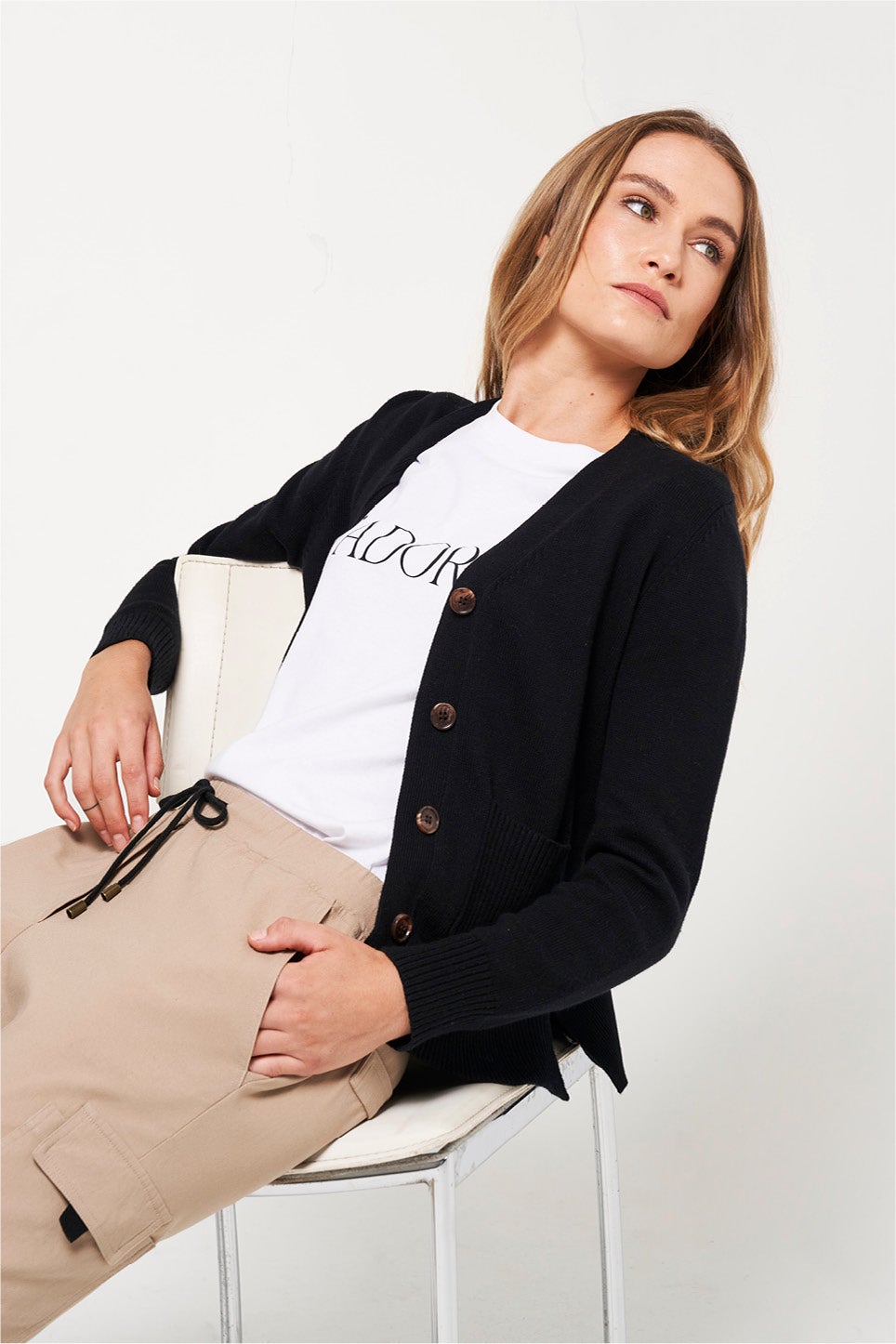 Macee Cropped Knit Cardigan in Black