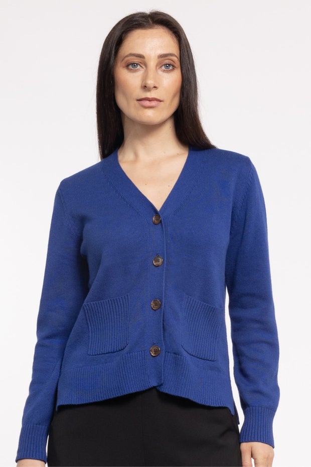 Macee Cropped Knit Cardigan in Blue