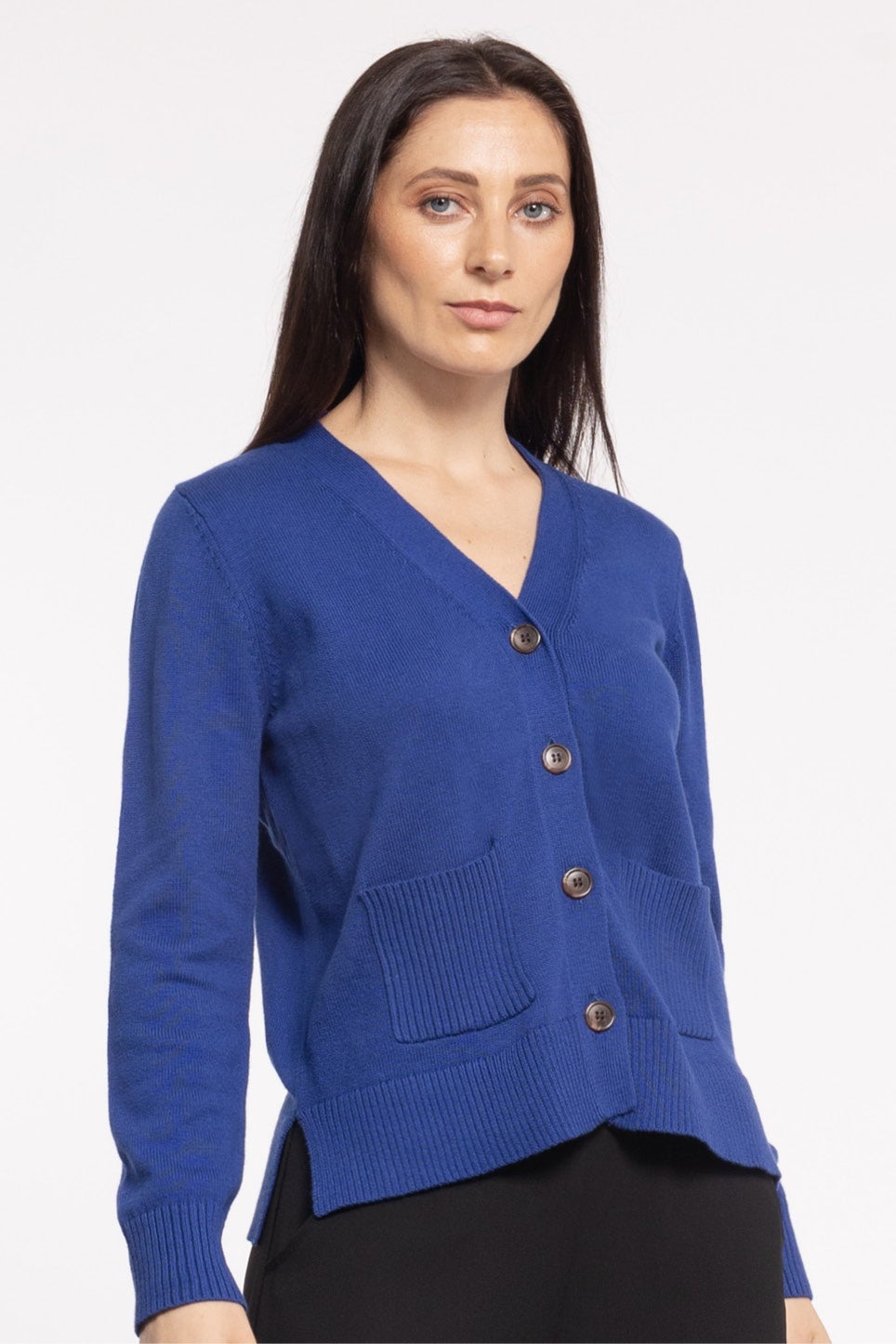 Macee Cropped Knit Cardigan in Blue