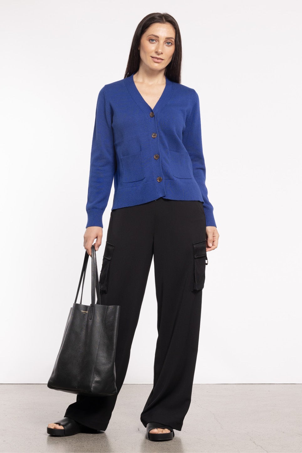 Macee Cropped Knit Cardigan in Blue