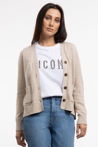 Macee Cropped Knit Cardigan in Neutral