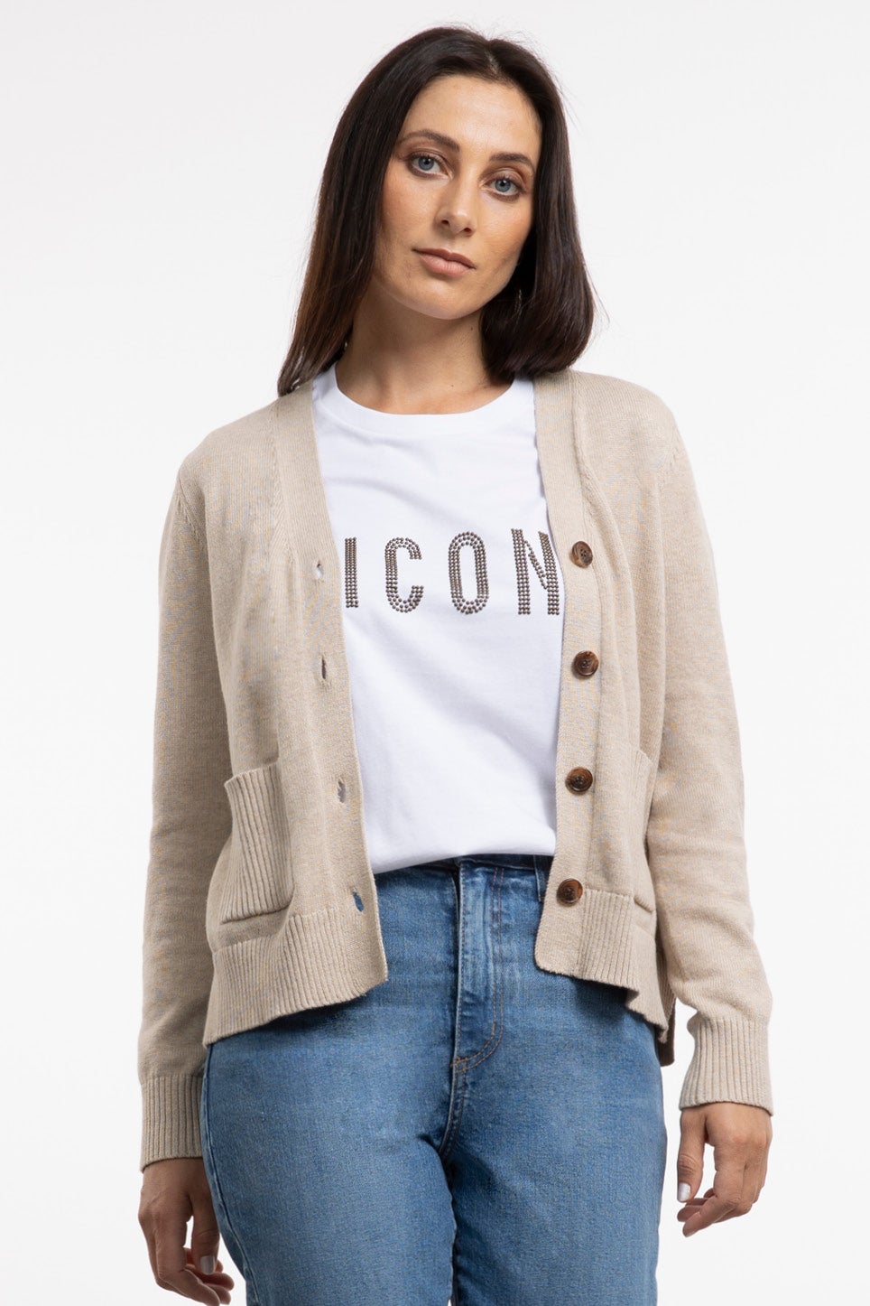 Macee Cropped Knit Cardigan in Neutral