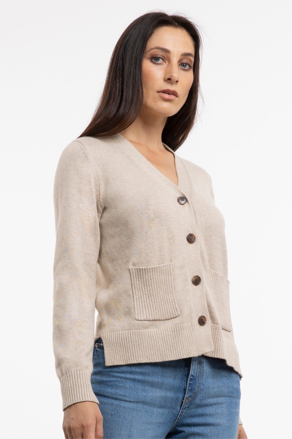 Macee Cropped Knit Cardigan in Neutral