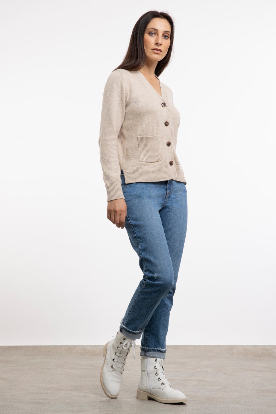 Macee Cropped Knit Cardigan in Neutral