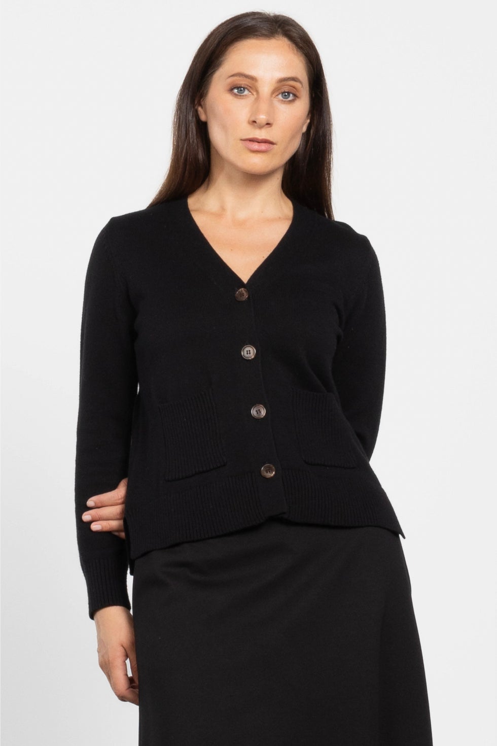 Macee Cropped Knit Cardigan in Black