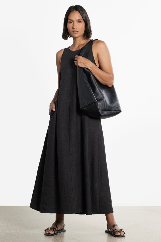 Mai Linen Maxi Dress in Black