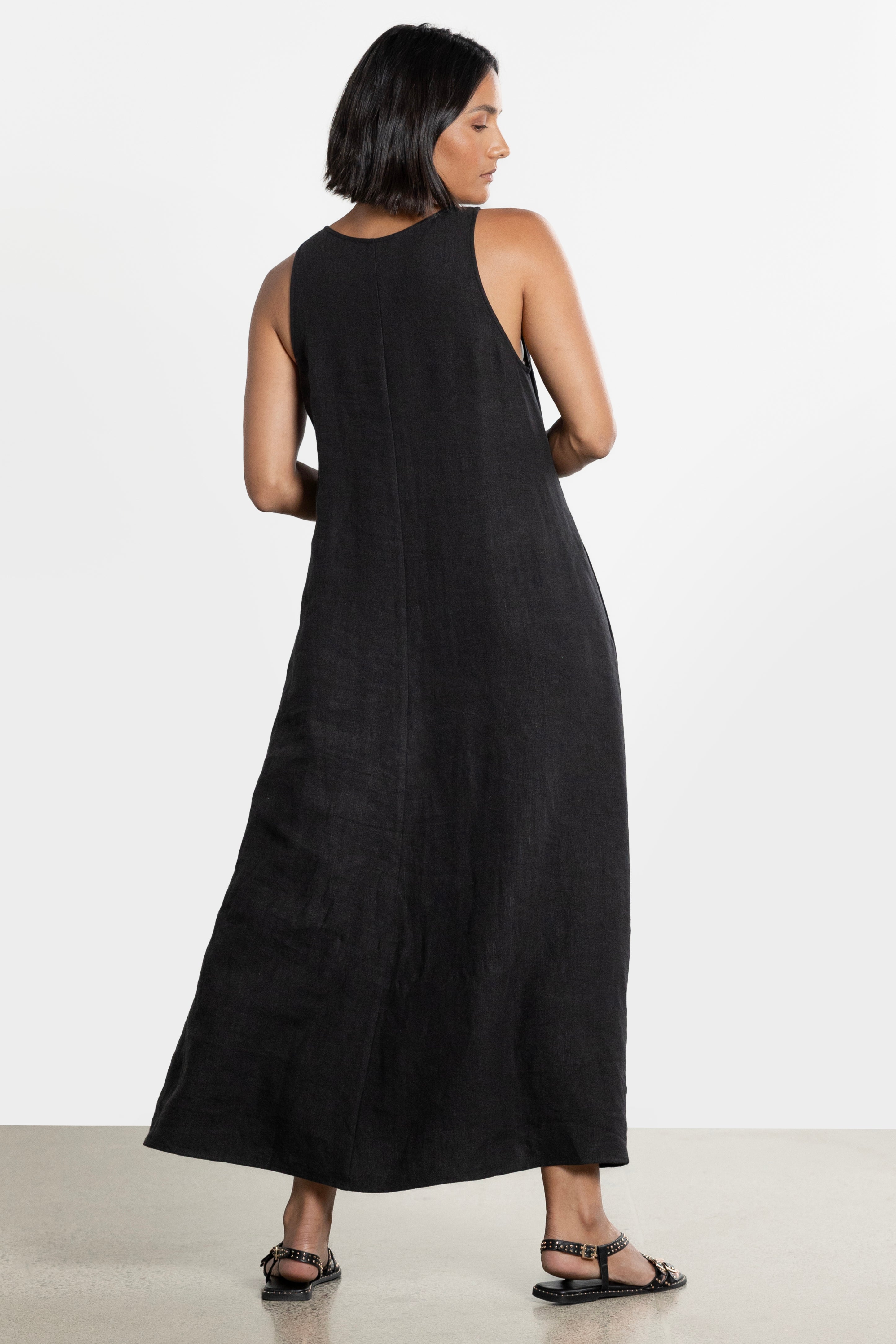 Mai Linen Maxi Dress in Black REPERTOIRE Repertoire