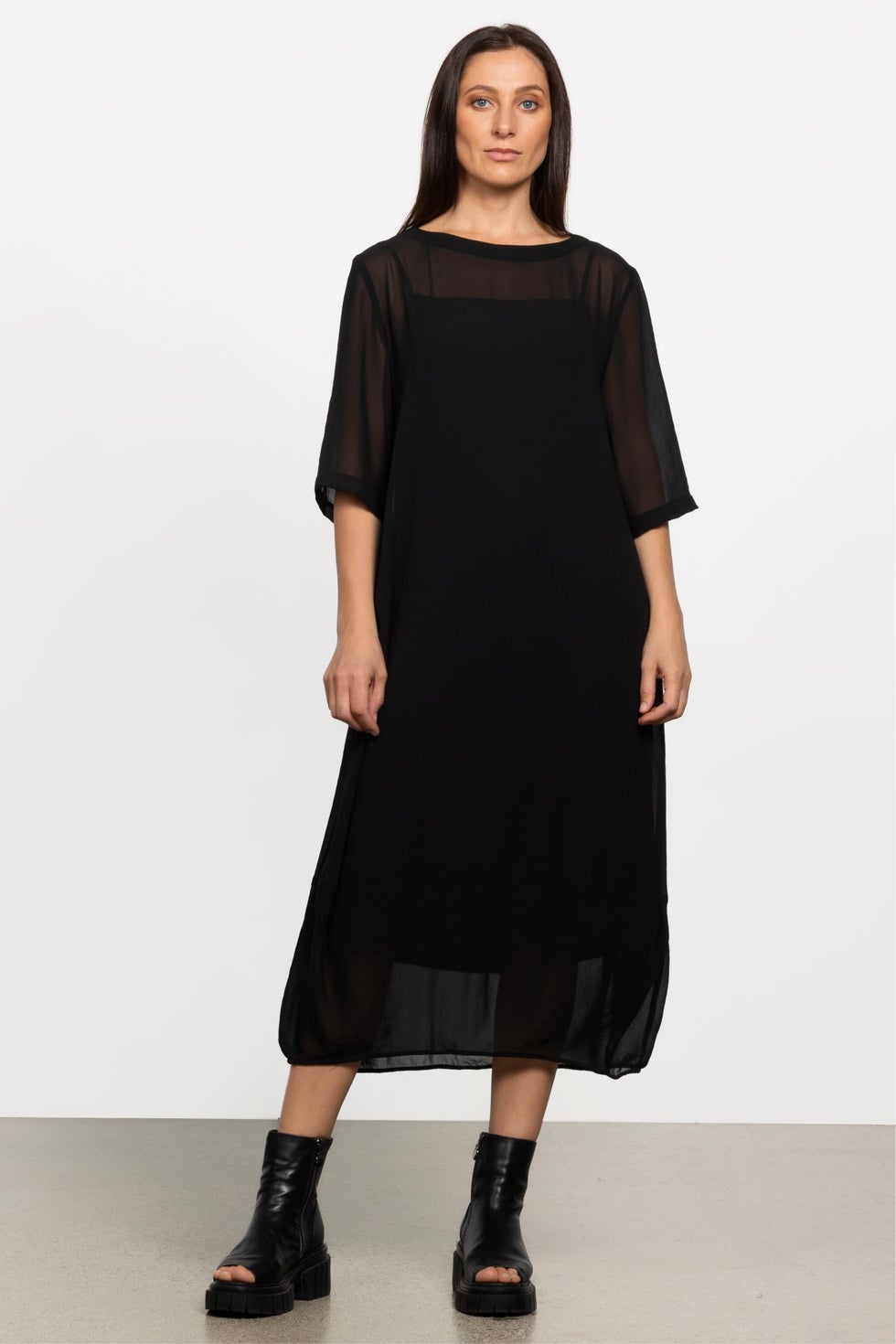 Maison Chiffon Midi Dress in Black