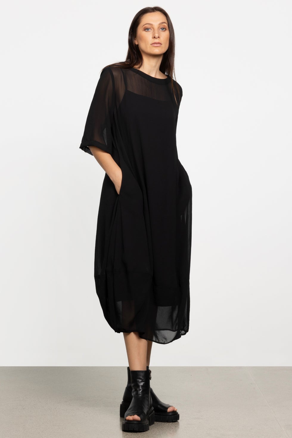 Maison Chiffon Midi Dress in Black