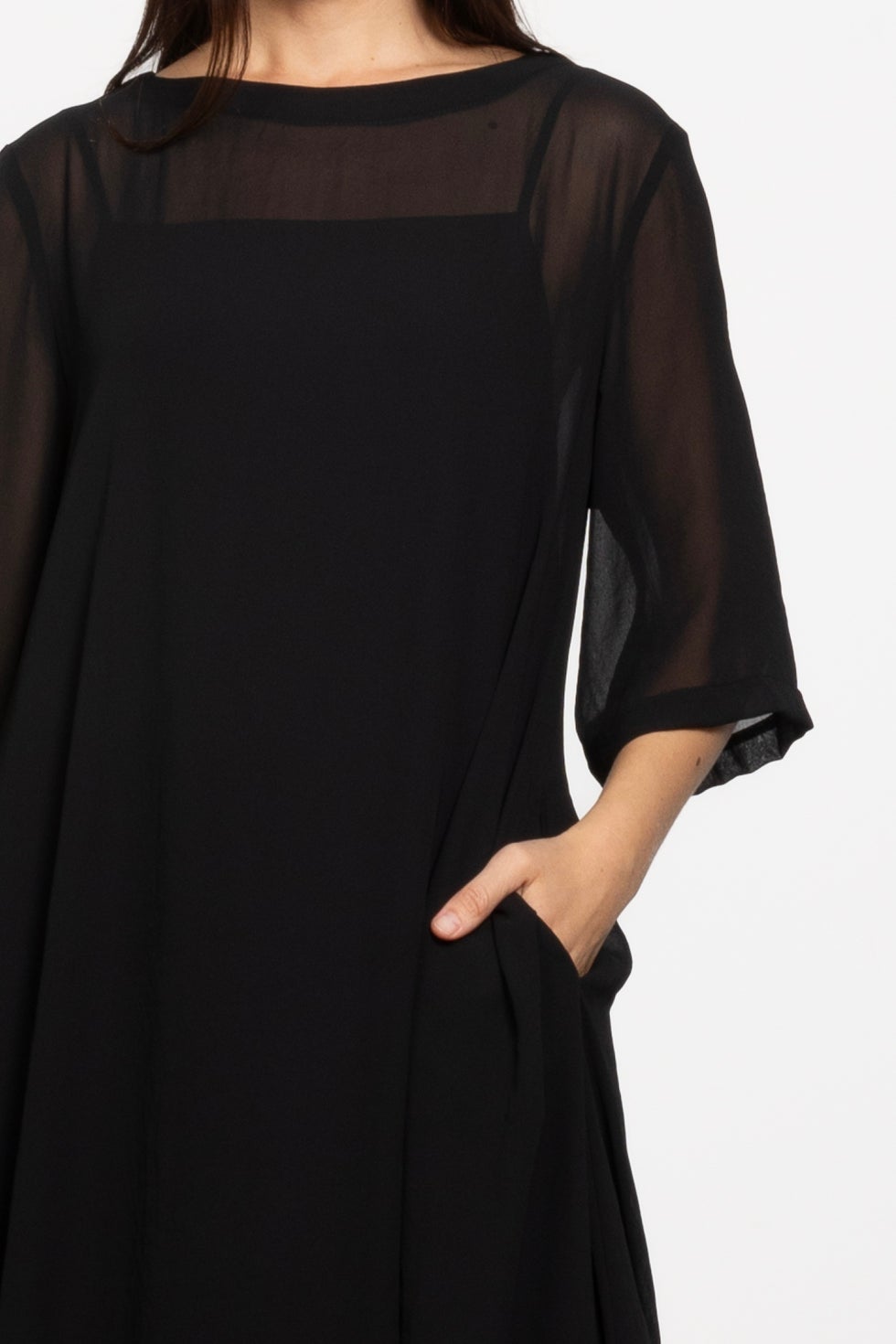 Maison Chiffon Midi Dress in Black