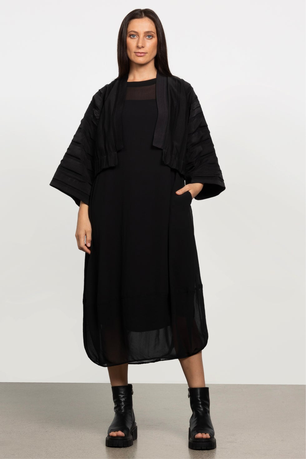 Maison Chiffon Midi Dress in Black