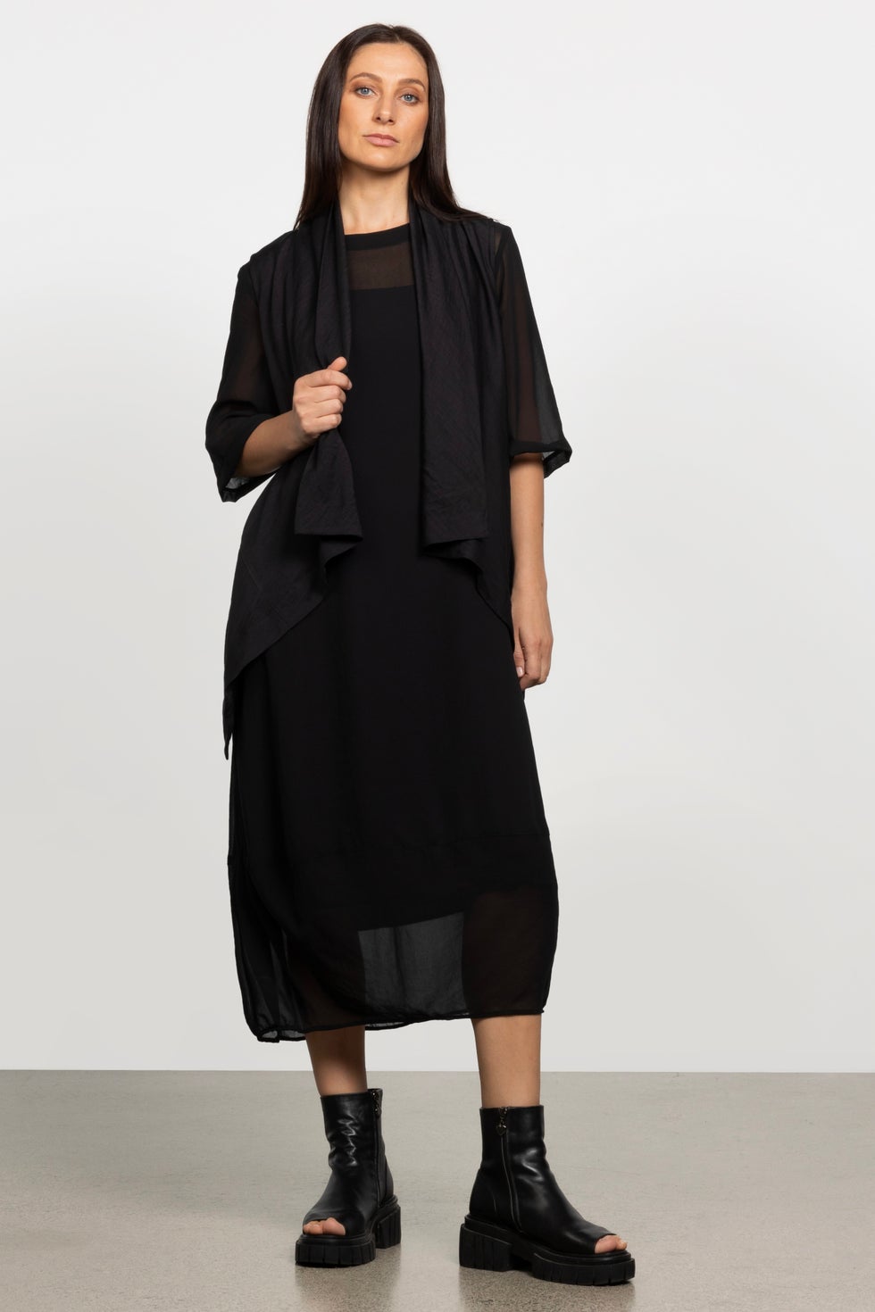 Maison Chiffon Midi Dress in Black