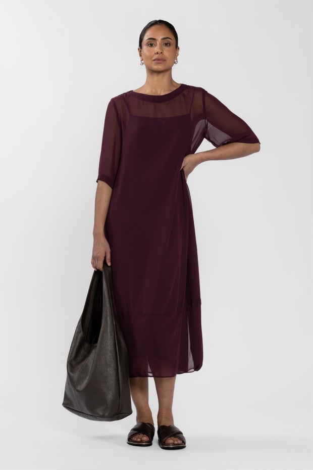 Maison Chiffon Midi Dress in Purple