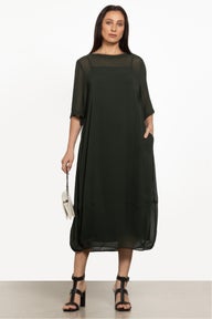 Maison Chiffon Midi Dress in Green