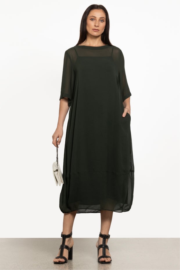 Maison Chiffon Midi Dress in Green