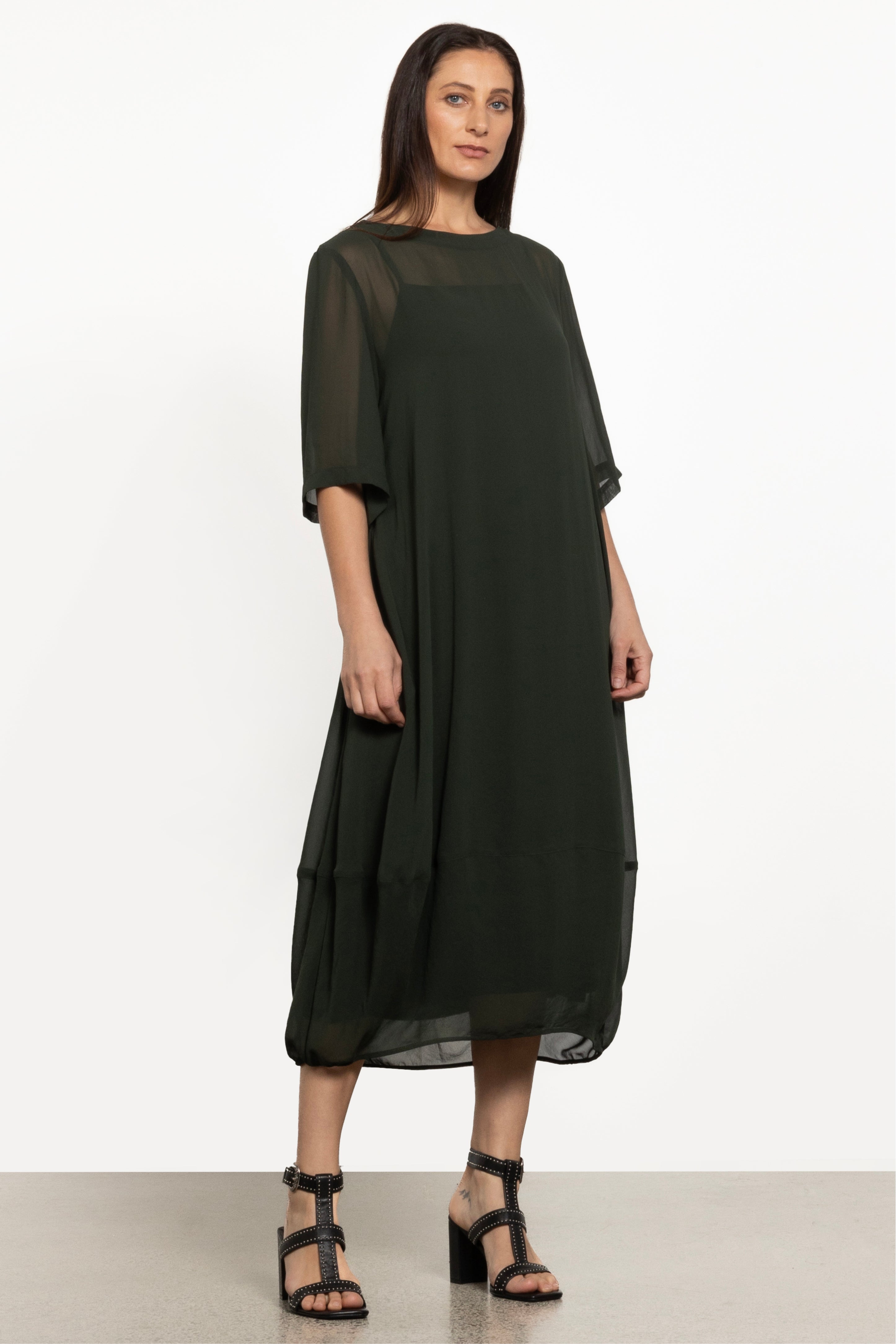 Maison Chiffon Midi Dress in Green Repertoire