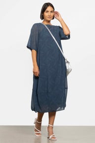 Maison Chiffon Midi Dress in Blue