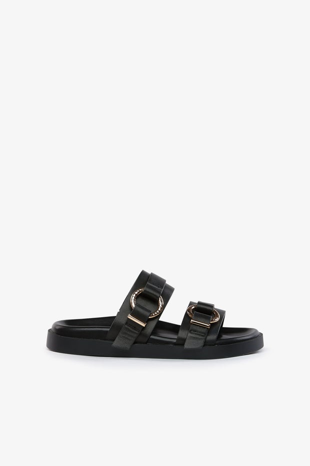 Malta Footbed Flat Sandal in Black