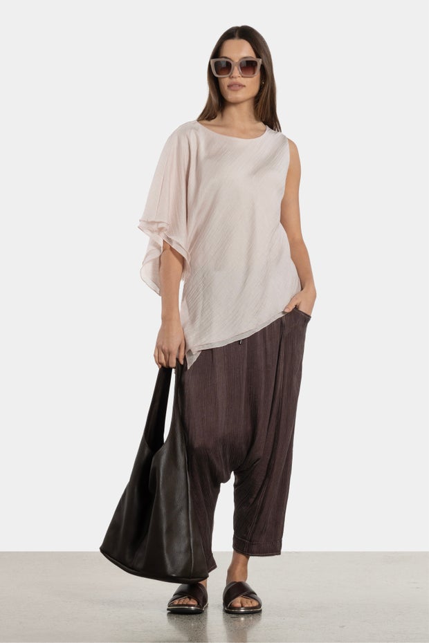 Mara Drop Crotch Contrast Stitch Pant in Brown