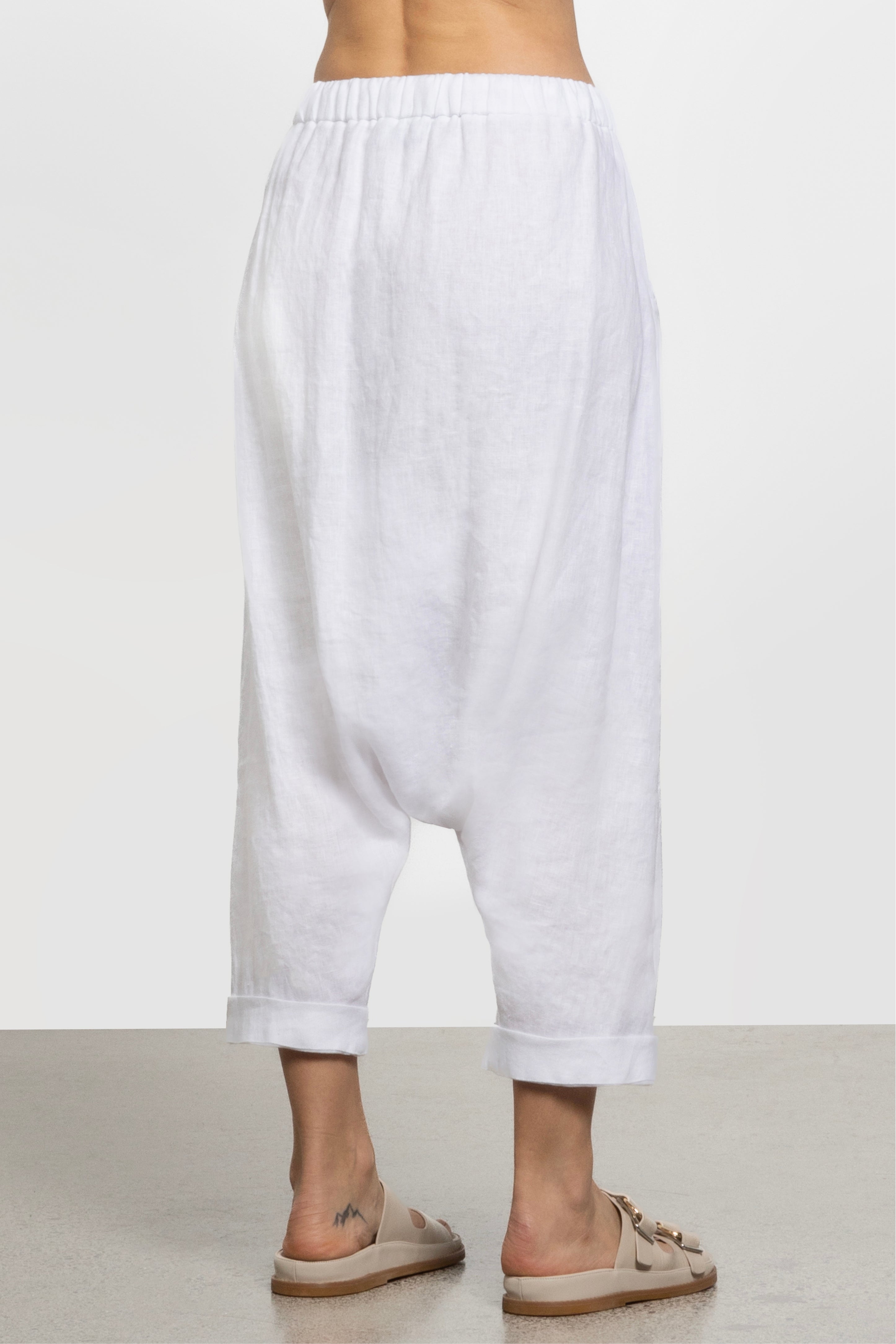 Mara Drop Crotch Linen Pant in White Repertoire