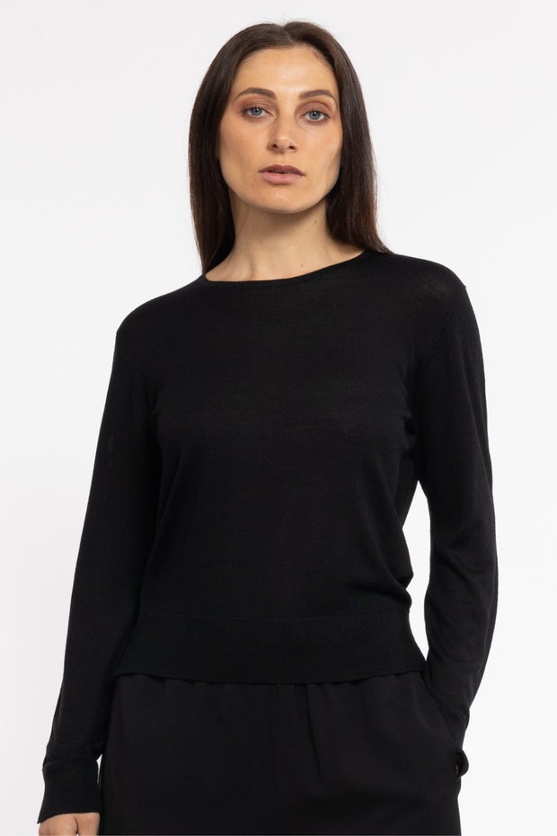 Marnie Wool & Silk Zip Jumper in Black
