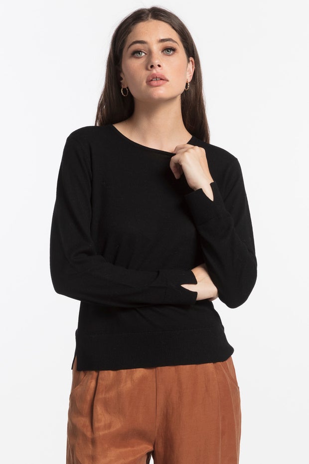 Marnie Wool & Silk Zip Longsleeve in Black