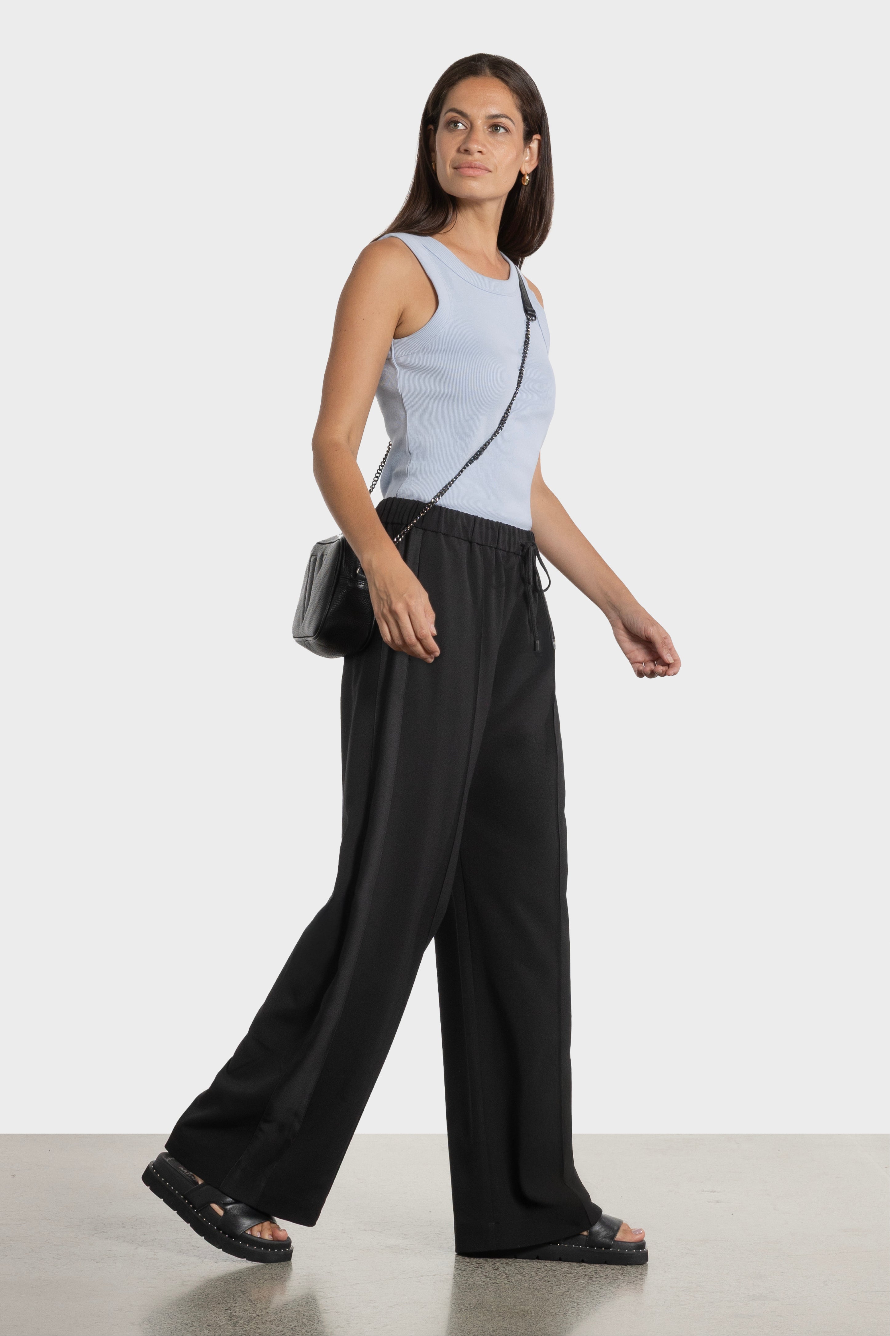 Maverick Wide Leg Side Stripe Pant in Black Repertoire