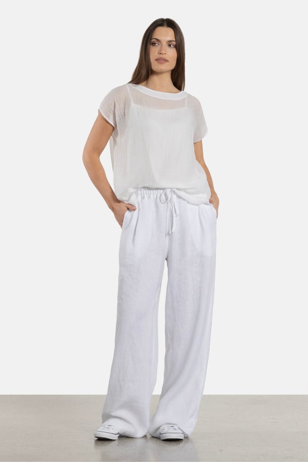 Meg Wide Leg Linen Pant in White