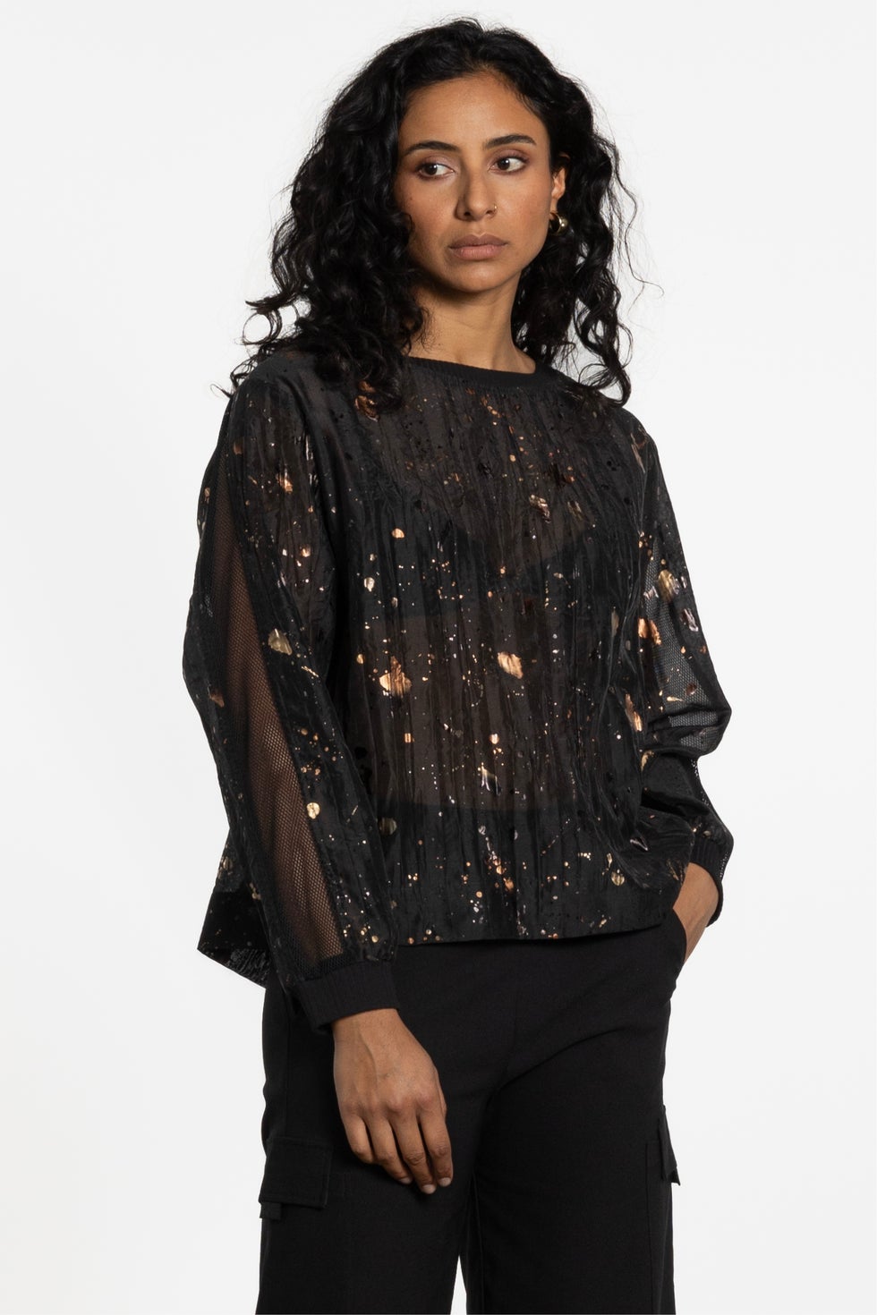 Mercury Long Sleeve Semi-sheer Top in Print