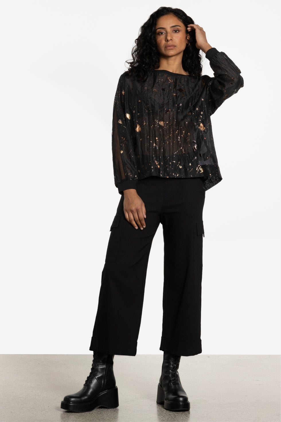 Mercury Long Sleeve Semi-sheer Top in Print