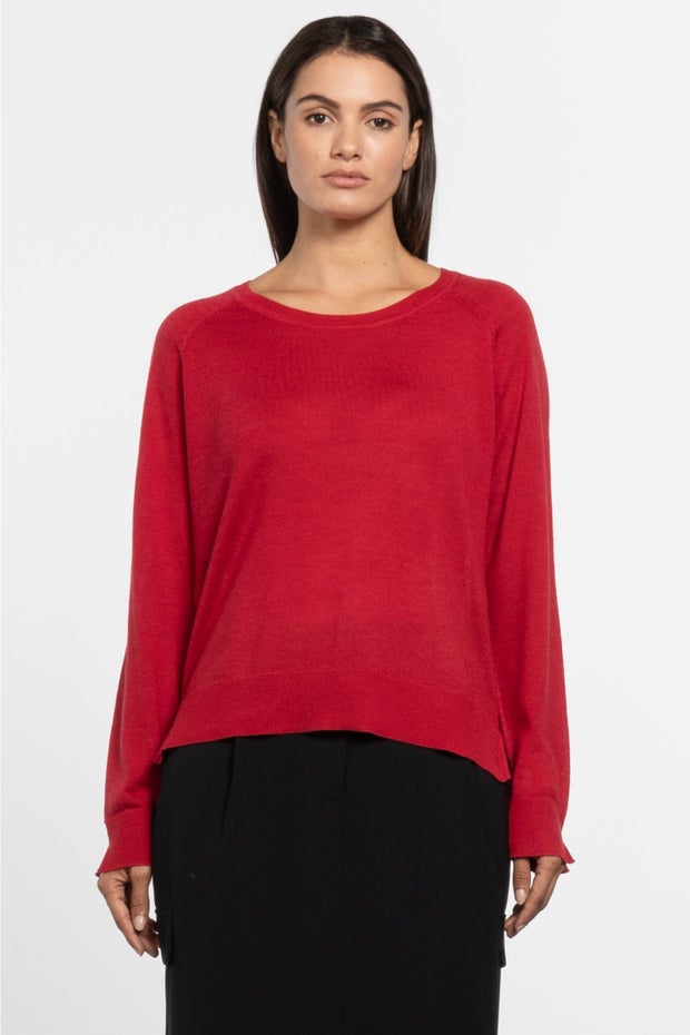 Micah Wool & Silk Knit Top in Red