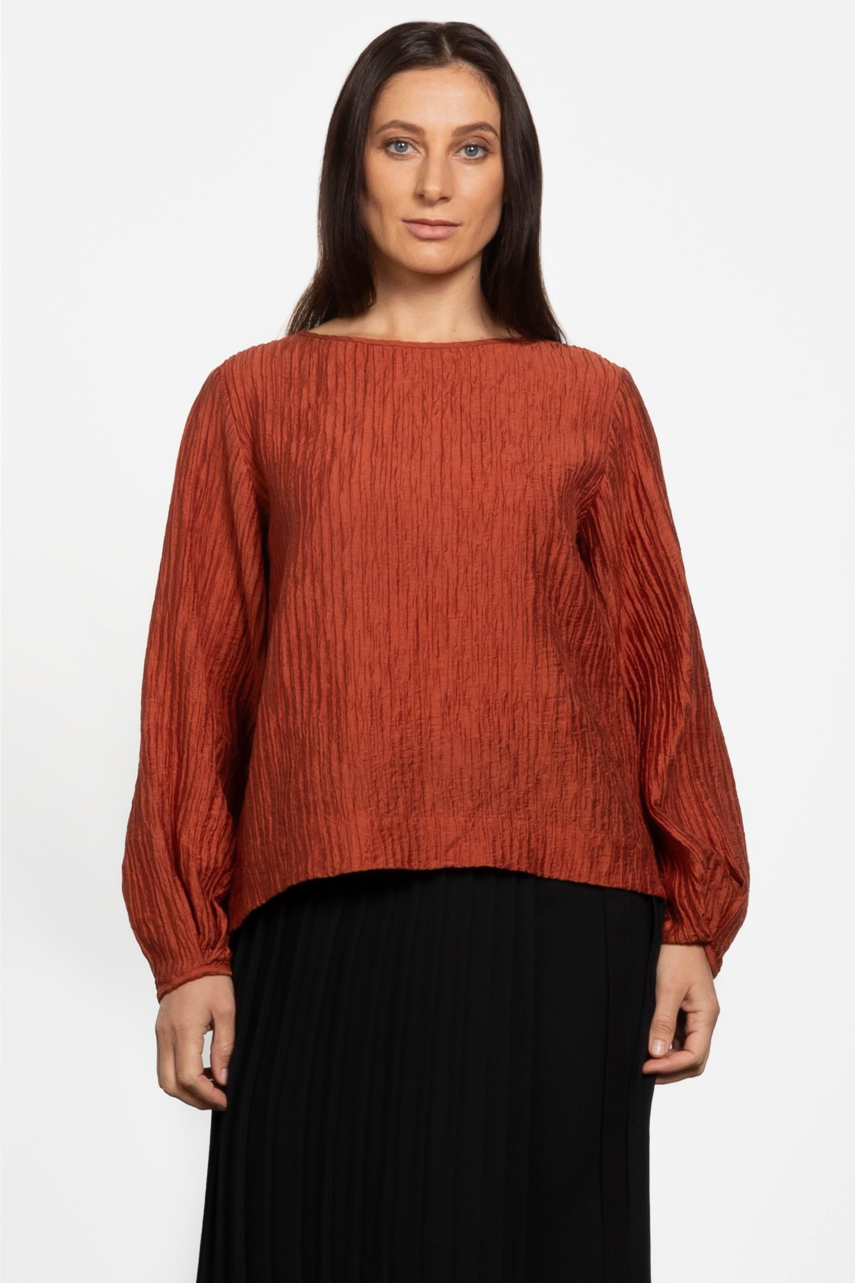 Mika Crush Pleated Top in Red Repertoire